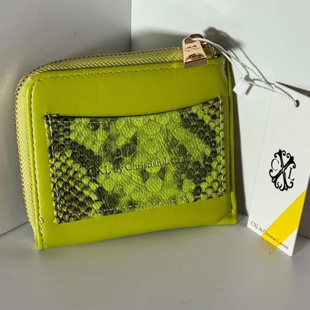$48 NWT CXL by Christian Lacroix “Viere” Python Smooth Zip Wallet – Lime Green